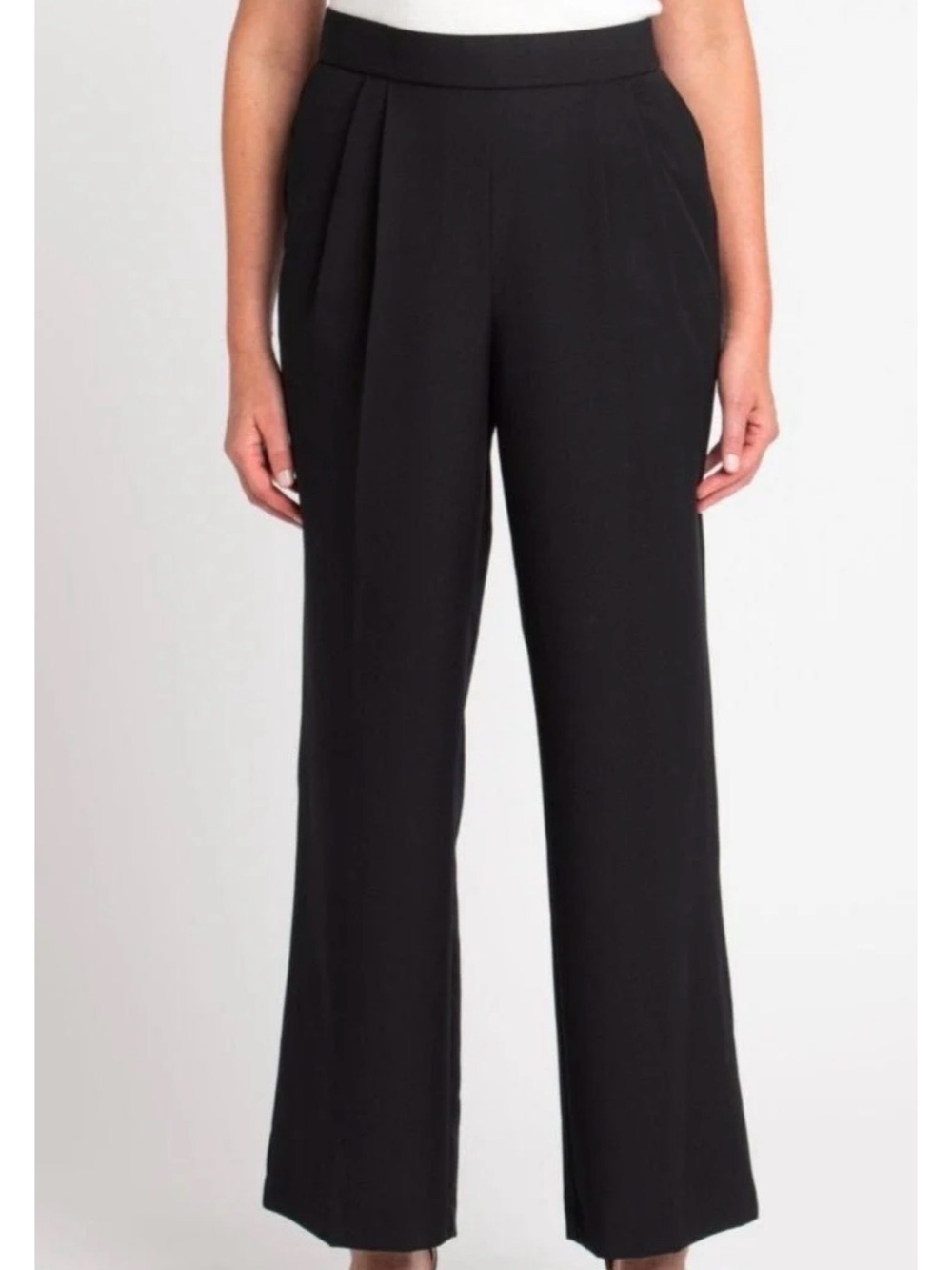 Dressbarn Comfort Waist Black Pleated Wide Leg Pants Size 10 NWT